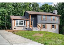 Charming home featuring horizontal siding, brick foundation, wooden shutters, and manicured lawn at 300 Dollar Cir, Charlotte, NC 28270