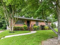 Charming brick home featuring a well-manicured lawn and lush landscaping at 1638 Wensley Dr, Charlotte, NC 28210