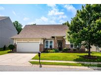 Charming single-story home with a well-manicured lawn, brick accents, and a two-car garage on a sunny day at 6038 Durango Way, Denver, NC 28037