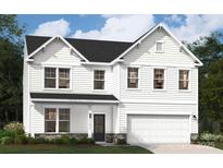 Charming two-story home featuring white siding, black roof, attached two-car garage, and well-manicured lawn at 4122 Vista Pine Dr, Charlotte, NC 28215