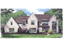 Illustration of an elegant two-story home with a landscaped yard and architectural details at 1200 Andover Rd, Charlotte, NC 28211