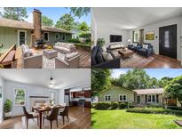 Four image collage: back deck, living room, dining room, and exterior of home at 6231 Coach Hill Ln, Charlotte, NC 28212