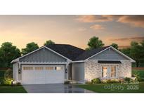 Charming single story home featuring a stone facade, a two-car garage, and professionally landscaped front yard at Lot 25 Lavender Ln # 44, Kannapolis, NC 28083
