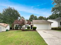 Charming single-story home with a well-maintained lawn, lovely landscaping, and an attached two-car garage at 12307 Poplar Forest Dr, Charlotte, NC 28278