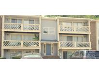 Condo exterior with balconies, neutral siding, and a blue front door at 9501-A Shannon Green Dr, Charlotte, NC 28213