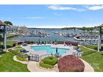 Overhead view of the pool with a beautiful marina backdrop, and plenty of boat parking at 18853 Vineyard Point Ln, Cornelius, NC 28031