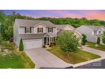 Charming two-story home with a well-manicured lawn, mature tree, and attached two-car garage at 2037 Christopher Wood Ct, Fort Mill, SC 29707