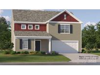 Two-story home with red and beige siding, gray shingles, and a two-car garage at 1547 Cottage Creek Dr, Bessemer City, NC 28016