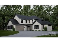 Beautiful exterior elevation featuring a modern design with stone accents, black trim, and an attached garage at 10220 Idlewild Rd, Matthews, NC 28105