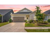 Charming home with a two-car garage, beautifully landscaped yard, and a welcoming front door with a wreath at 2473 Riparian Way, Denver, NC 28037