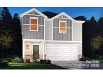 Charming two-story home with gray siding, white trim, and a spacious two-car garage at 125 Johns Cardinal Dr, Mooresville, NC 28115