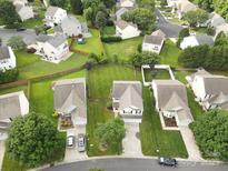 Expansive aerial view of neighborhood homes with manicured lawns and mature trees, showcasing the residential area at 2527 Fossil Stone Ln, Fort Mill, SC 29708