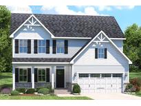 Charming two-story home with light siding, black shutters, and well-manicured lawn at 496 Lenswood Ct, Denver, NC 28037