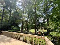 Expansive back deck overlooking wooded area with mature trees and lush landscaping at 62 Fairway Rdg, Clover, SC 29710