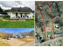 Aerial view of the property showcasing the home, surrounding land, and road access at 211 Oak Dr, Shelby, NC 28150