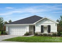 Charming one-story home featuring stone accents, black shutters, and a manicured front lawn at 2179 Norwood Ct, Denver, NC 28037