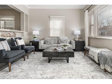 Bright living room featuring neutral colors, large windows, and a stylish rug at 3024 S Sherman St, Englewood, CO 80113