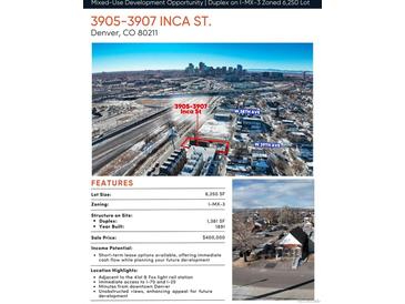 Aerial view of the property in Denver, CO, with city views at 3905-3907 Inca, Denver, CO 80211