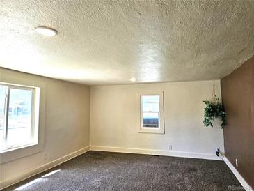 Bright living room featuring plush carpeting, neutral walls, and natural light from the large windows at 3798 S Grant St, Englewood, CO 80113