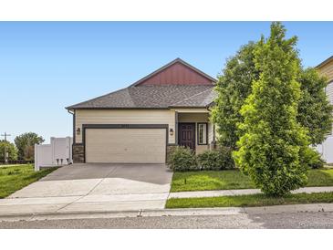 Charming single-Gathering home featuring a well-manicured lawn, two-car garage, and tasteful exterior finishes at 3572 Lissa Dr, Berthoud, CO 80513