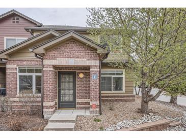 Charming brick front entrance with a black front door and well maintained landscaping at 6506 Silver Mesa Dr # F, Highlands Ranch, CO 80130