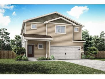 Charming two-story home with a two-car garage, well-maintained lawn, and inviting curb appeal at 48285 Shetland Dr, Bennett, CO 80102
