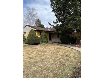 Charming ranch-style home with a well-maintained lawn and mature landscaping at 1750 S Ames St, Lakewood, CO 80232