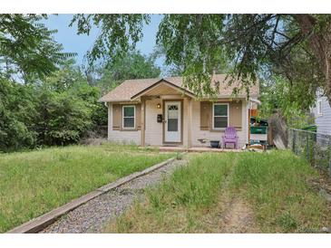Charming single-story home with a quaint front porch and overgrown lawn at 1340 Iola St, Aurora, CO 80010