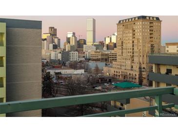 Wonderful city views from the building's balcony with a Denver skyline as seen from a residential area at 601 W 11Th Ave # 910, Denver, CO 80204