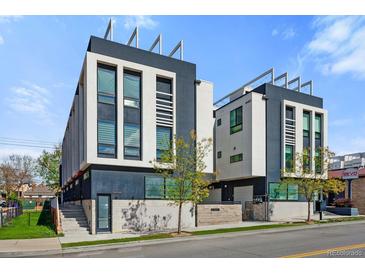 Modern townhome with striking architectural details and a well-manicured green space at 2150 S Delaware St, Denver, CO 80223