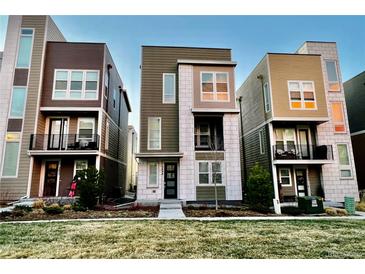 Modern townhouses with unique color schemes, landscaping, and inviting curb appeal in a well maintained community at 2648 Mayotte Way, Castle Rock, CO 80109