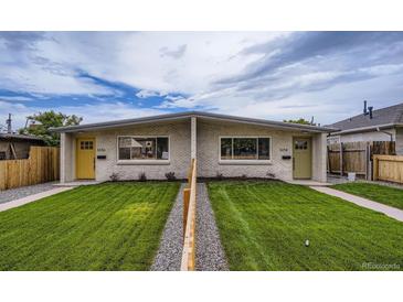 Inviting exterior of a modern duplex with well-manicured lawn and freshly painted doors at 3656 Fairfax St, Denver, CO 80207