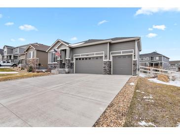 Beautiful house with a three-car garage, and well-maintained lawn at 5723 Berry Ridge Way, Castle Rock, CO 80104