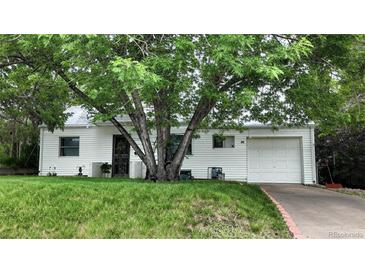 Charming single-story home featuring a well-maintained lawn and a large tree providing shade at 1070 S Newton St, Denver, CO 80219