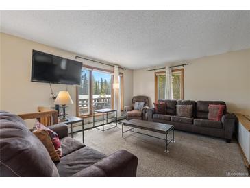 Inviting living room featuring comfortable seating and a bright window view of the outdoors at 24 Ski Pole Ct, Breckenridge, CO 80424