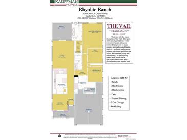 Detailed floor plan of the Vail model home in Rhyolite Ranch community of Castle Rock, CO at 4567 Westlock St, Castle Rock, CO 80104