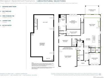 Detailed floor plan showcasing the home's layout, including the kitchen, bedrooms, and living spaces at 619 Scrubjay Cir, Castle Rock, CO 80104