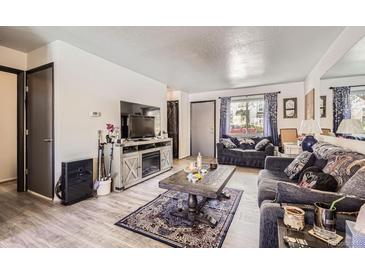 Cozy living room with stylish furnishings, wood flooring, and lots of natural light at 1002 S Miller St, Lakewood, CO 80226
