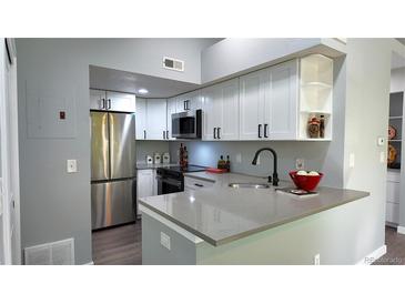 Well lit kitchen features stainless steel appliances, modern cabinetry, and updated countertops at 4760 S Wadsworth Blvd # 205, Littleton, CO 80123