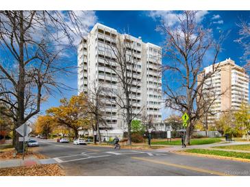 Highrise building exterior with trees and city street view at 1200 N Humboldt St # 1103, Denver, CO 80218