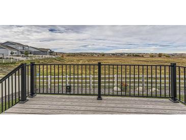 Scenic back deck with black metal railing overlooking open space and white fencing at 5775 Pinto Valley St, Parker, CO 80134