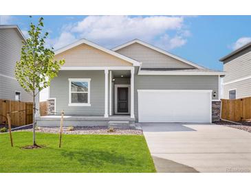 Charming single-Gathering home with a well-manicured lawn, attached two-car garage, and welcoming front porch at 48245 Shetland Dr, Bennett, CO 80102