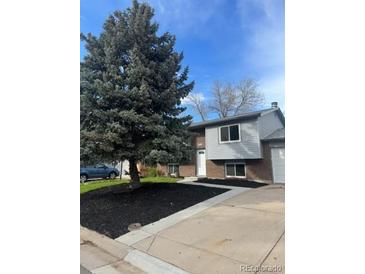 Charming home with a well-manicured lawn and fresh landscaping including mature trees at 10630 Routt Way, Broomfield, CO 80021