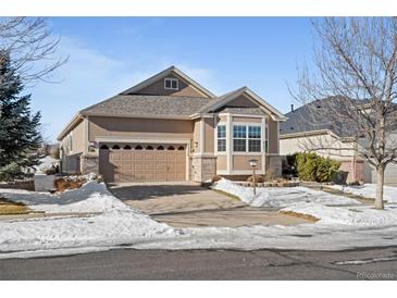 Beautiful ranch home with 2-car garage, landscaped yard, and snow-covered front at 8171 S Catawba Ct, Aurora, CO 80016