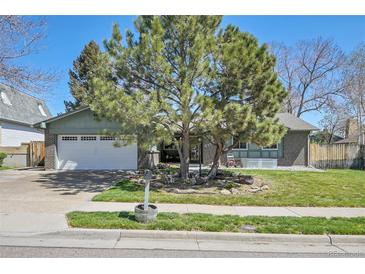 Charming ranch-style home featuring mature trees, a well-maintained lawn, and an attached two-car garage at 8468 Chase Dr, Arvada, CO 80003