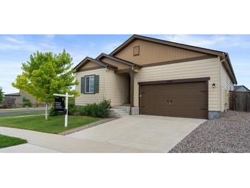 Charming single-Gathering home with a well-maintained lawn, a two-car garage and manicured landscaping at 17960 Weymouth Ave, Parker, CO 80134