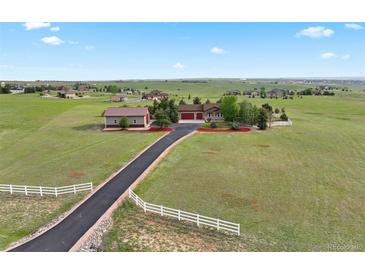Expansive property with a long driveway leading to the house and separate garage building on a large lot at 3519 Zane Gray Loop, Parker, CO 80138