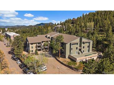 An exterior view of the home surrounded by nature and trees under a blue sky at 31270 John Wallace Rd # 310, Evergreen, CO 80439