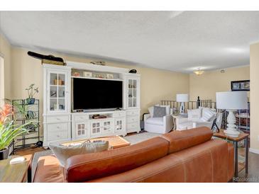 Inviting living room features a large built-in entertainment center and comfortable seating area at 7040 E Girard Ave # 406, Denver, CO 80224