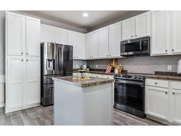 Modern kitchen featuring stainless steel appliances and ample cabinet space at 15612 E 96Th Way # 13E, Commerce City, CO 80022
